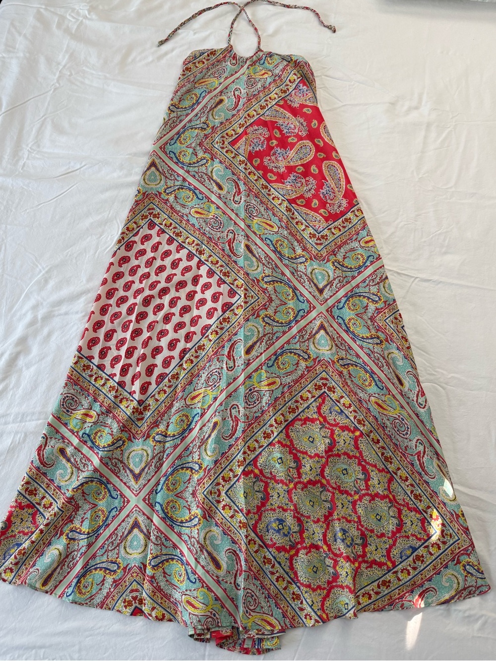 Bohemian Red Paisley Halter Maxi dress